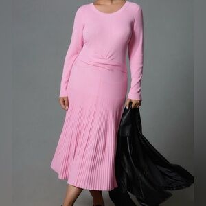 Anthropologie long sleeved ribbed sweater pink Midi Dress size 1X